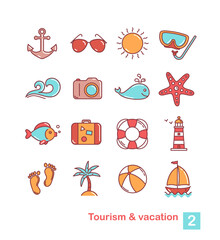 Vacation & tourism Color 2. Flat style color vector symbols isolated on white
