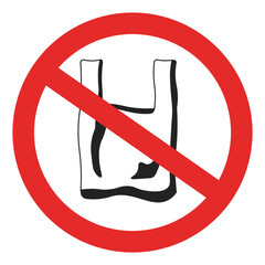 Isolated illustration of a no plastic bag sign. Eco-friendly symbol icon, Stop pollution, for plastic bag ban sign, and prohibited litter sign. Recycling waste education