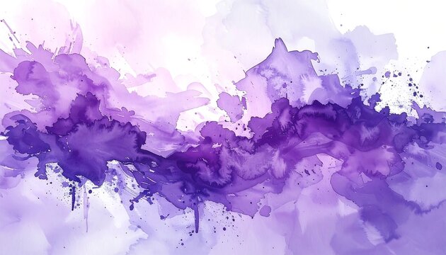 Abstract composition of purple watercolor splashes, flowing across white - Powered by Adobe