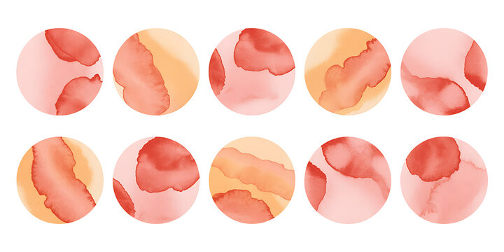 Abstract watercolor circles in warm peach and pink tones, isolated on white background