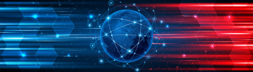 Obraz premium Global connection network background. World map. High-speed internet technology concept or fast wireless data transmission. modern internet network connection technology background 
