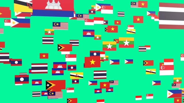 Southeast Asian Region Flags, Dynamic Forward Flying Animation, ASEAN Economic Community Progress