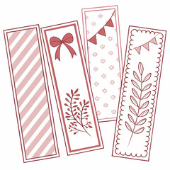 Hand-drawn decorative bookmarks featuring bows flowers and patterns for readers