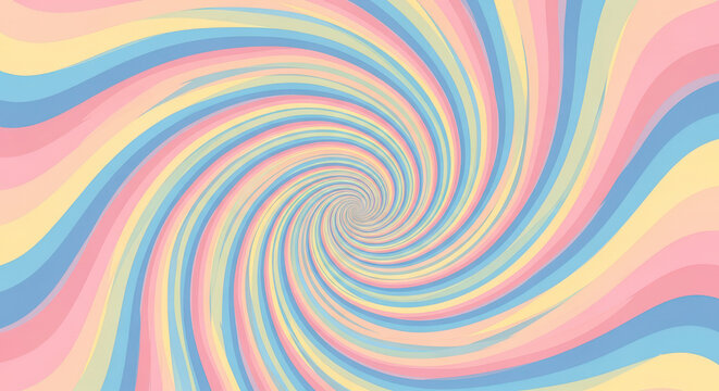 A Hypnotic Swirl of Pastel Tones Creates a Captivating Visual Illusion, Drawing the Eye into a Central Vortex of Soft Blues, Pinks, and Yellows, Abstract Art - Powered by Adobe