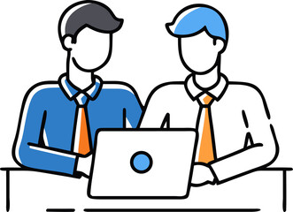 Two colleagues collaborating on a laptop discussing work together