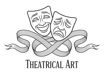 Fototapeta premium Theatrical masks line art in black and white