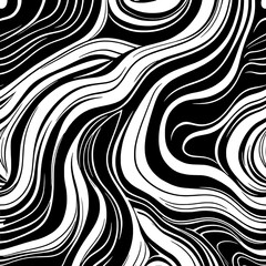 Obraz premium Dynamic Black and White Abstract Wave Pattern Background. A seamless, fluid design featuring contrasting thick and thin swirling lines, creating an organic, energetic visual flow.