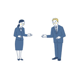 案内をするスーツ姿の男女