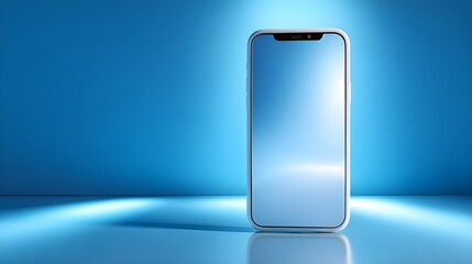 Modern smartphone with reflective screen on a blue background