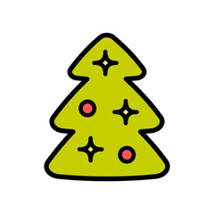 Christmas tree with stars color icon. Xmas design element. Gingerbread Christmas Tree Cookies. Simple vector illustration.