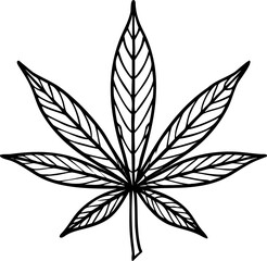 Black and white line art cannabis leaf symbol simple natural plant outline graphic