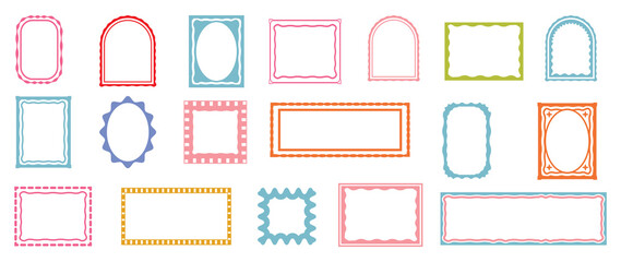 Set of Doodle wave frame,hand drawn border color collection, cute minimal hand drawn square blank kit. Wavy wedding frame set, vector hand drawn geometric border with Celebration doodle frame..