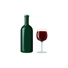 Wine Bottle And Glass Illustration. Elegant Beverage Presentation Isolated On Transparent Background