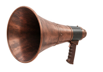 Isolated Vintage Steampunk Bullhorn, Antique Megaphone, Retro Loudhailer, Ornate Amplifier