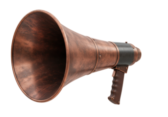 Isolated Vintage Steampunk Bullhorn, Antique Megaphone, Retro Loudhailer, Ornate Amplifier
