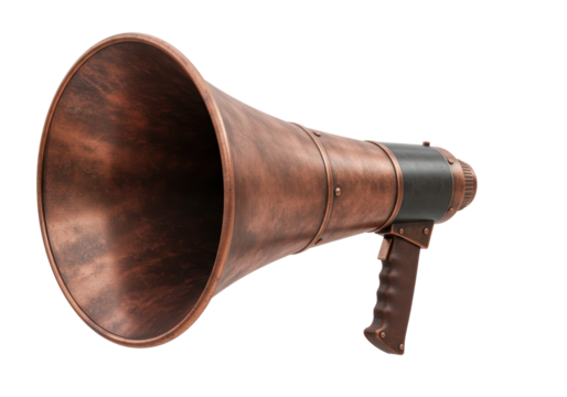 Isolated Vintage Steampunk Bullhorn, Antique Megaphone, Retro Loudhailer, Ornate Amplifier