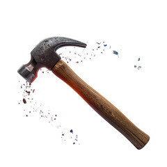 Old hammer breaking apart with debris flying