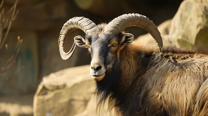 Goat with Large Curved Horns