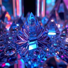 blue and purple glass crystal on a purple background 