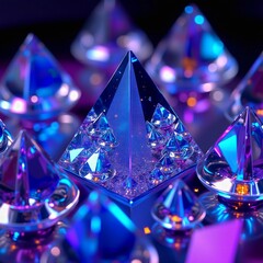 blue and purple glass crystal on a purple background 