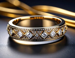 Gold diamond ring with intricate design, perfect for proposal or celebration