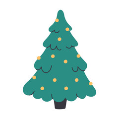 Cute simple Christmas tree. Traditional winter decor. Flat vector illustration on white background