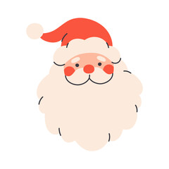 Cute funny Santa Claus. Merry laughing traditional Christmas character for Xmas and New Year winter holidays. Flat vector illustration on white background