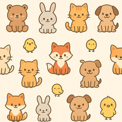 Obraz premium Cute Kawaii Pets and Animals Collection