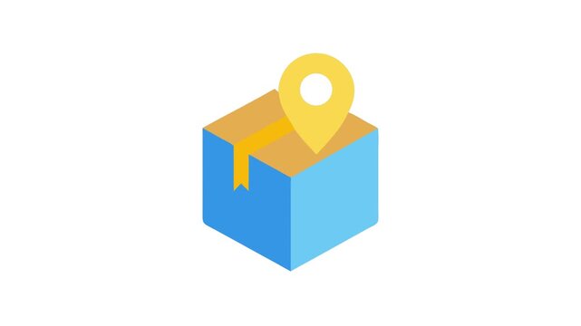 Delivery box with geolocation pointer for package tracking icon