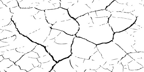 Black and white cracked dry soil texture background. Vector illustration of drought land surface pattern, natural cracked earth design for environment, climate change, and abstract texture concepts.