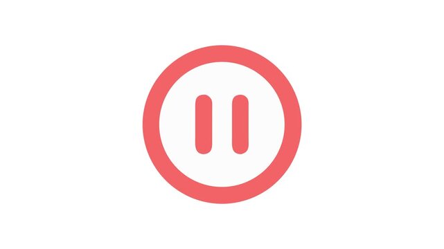 Simple pause icon with red circle on White Background