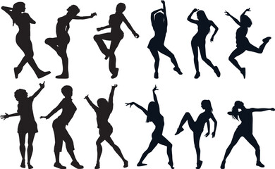 vector silhouettes of dancing girls