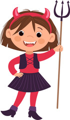 Girl in Devil Costume. Funny Halloween
