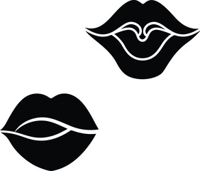 one line art lips and rose intertwined illustration on transparent background