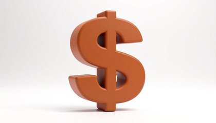 A 3D rendering of a large, copper-colored dollar sign, casting a subtle shadow on white