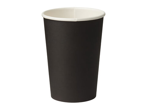 A plain black disposable paper cup isolated on white background
