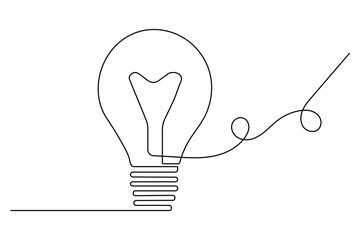 Light bulb one line art symbol of creative idea and inspiration minimalist design concept
