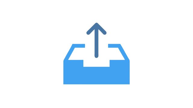 Blue upload icon rising from box on White Background