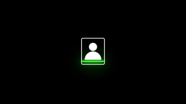 Digital face recognition icon animation. Facial id, Face identification scanner icon. Facial id, Cyber security with Neon people scan on alpha channel.