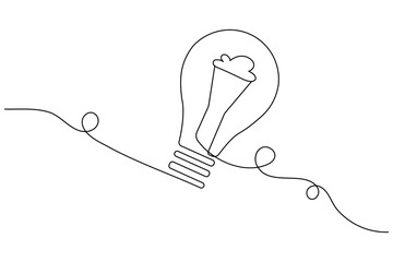 Light bulb one line art symbol of creative idea and inspiration minimalist design concept