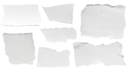 Fototapeta premium set - collection of torn white paper scrap or different shapes of ripped sheets isolated against a transparent white background ideal for digital collage designs or base for text grunge design element