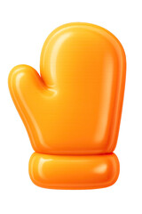 Glossy orange 3D oven mitt with a radiant glow, centered against a dark background. Perfect for kitchen safety, baking, and cooking projects, this modern stylized icon offers essential heat protection