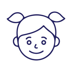 A cute cartoon drawing of a happy little girl with pigtails wearing a blue outline on a white background