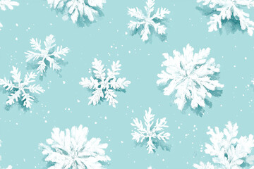 Snowflake Seamless Pattern on Light Blue Background