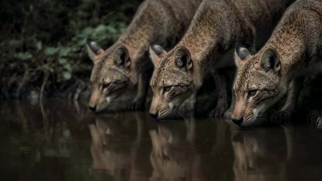 Three Dholes Drinking Water - A Moment of Wild Harmony.