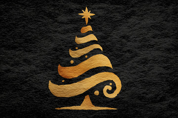 Minimalist Golden Christmas Tree on Black Surface