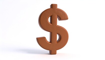 Obraz premium A brown dollar sign floats on a white background, casting a soft shadow