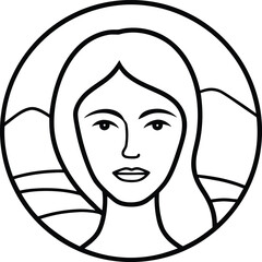 Woman Face Merging with Landscape Line Art Illustration on Transparent Background