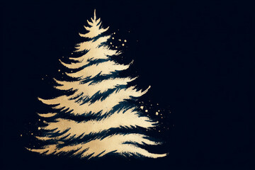 Golden Christmas Tree on Black Background