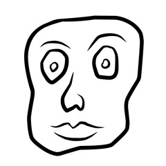 Handdrawn angry face vector line art.